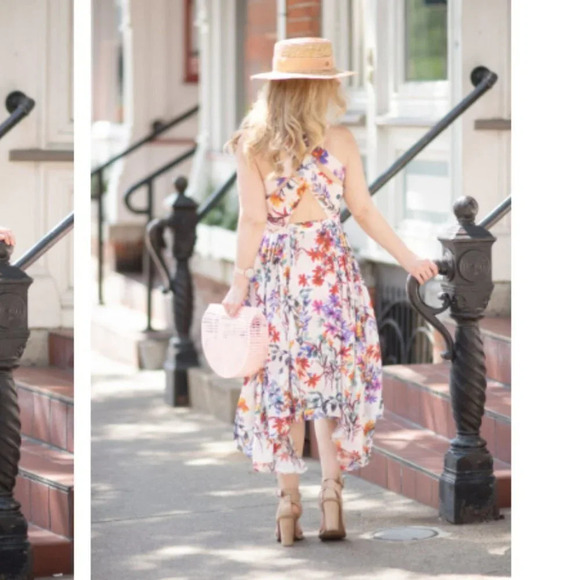 Adelyn Rae Floral Asymmetrical Criss Cross Back Vanessa Midi Dress Sz  XS - Picture 4 of 12
